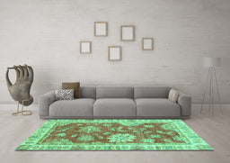 Machine Washable Oriental Turquoise Modern Area Rugs in a Living Room,, wshabs3849turq