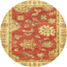 Round Machine Washable Abstract Orange Red Rug, wshabs3849