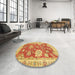 Round Abstract Orange Red Oriental Rug in a Office, abs3849