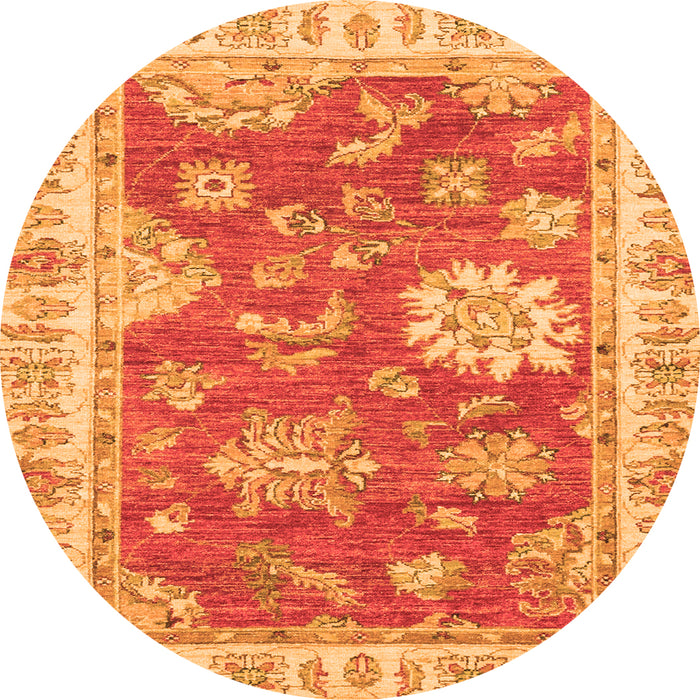 Round Machine Washable Oriental Orange Modern Area Rugs, wshabs3849org