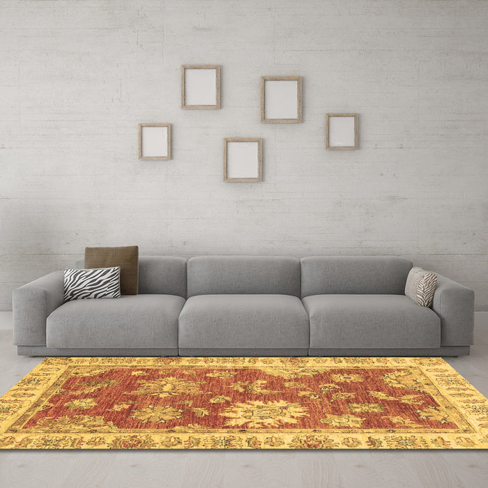Machine Washable Oriental Brown Modern Rug in a Living Room,, wshabs3849brn