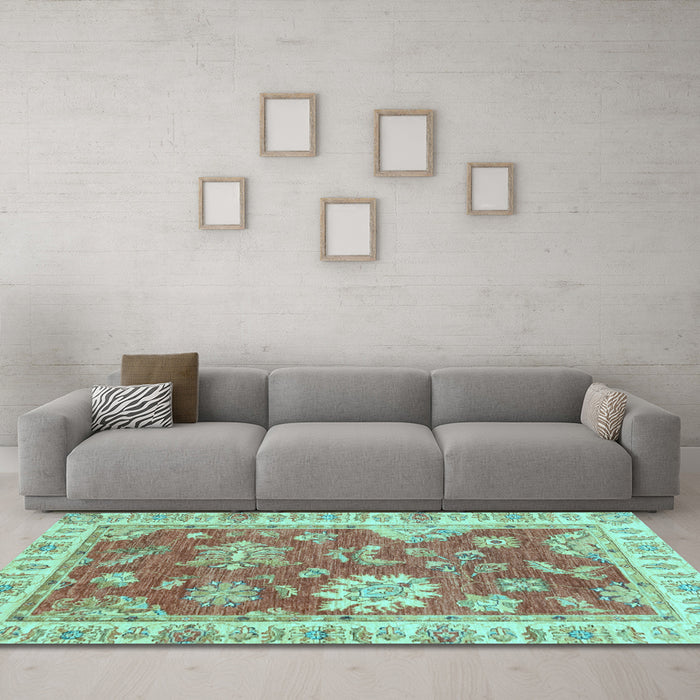 Machine Washable Oriental Light Blue Modern Rug in a Living Room, wshabs3849lblu