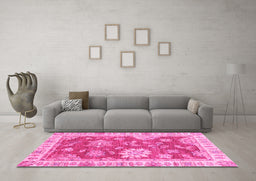 Machine Washable Oriental Pink Modern Rug in a Living Room, wshabs3849pnk
