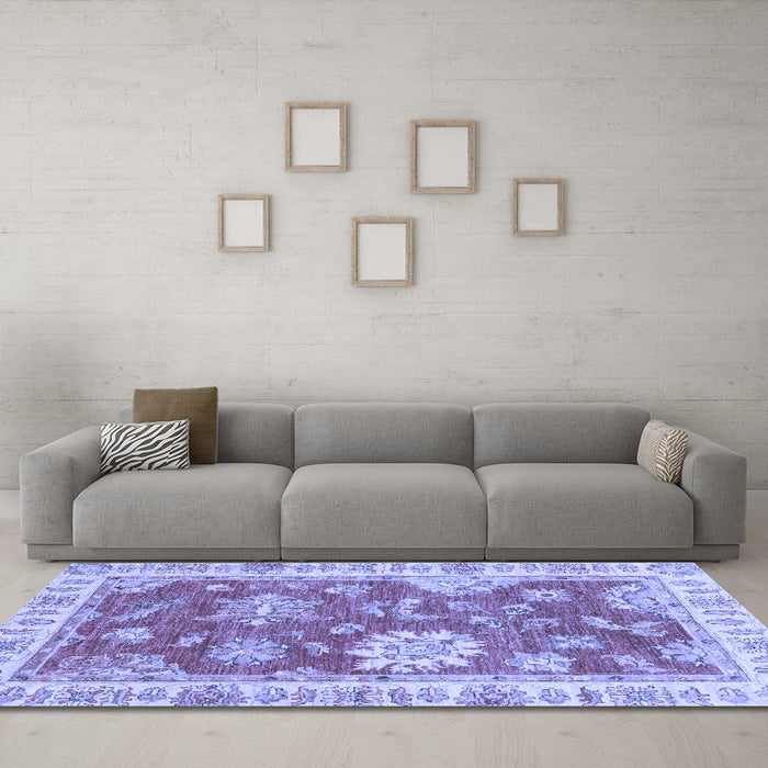 Machine Washable Oriental Blue Modern Rug in a Living Room, wshabs3849blu