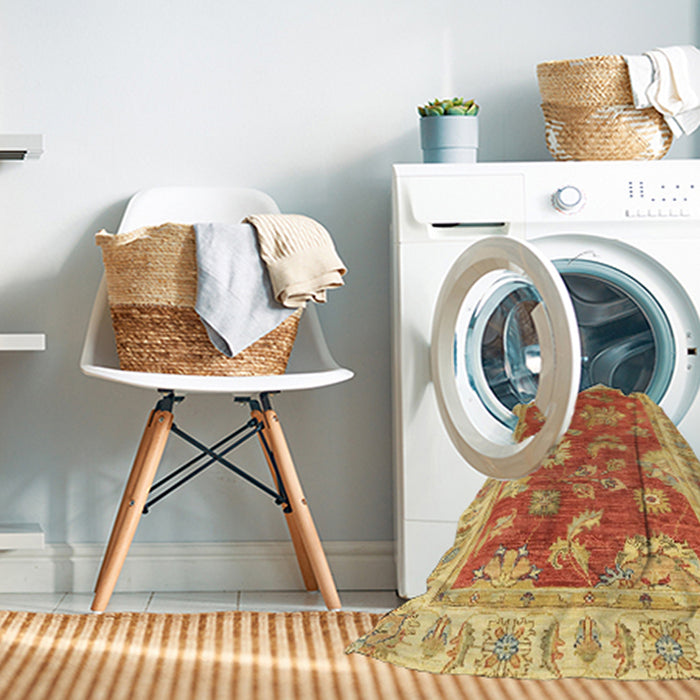 Machine Washable Abstract Orange Red Rug in a Washing Machine, wshabs3849