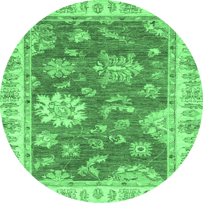 Round Machine Washable Oriental Emerald Green Modern Area Rugs, wshabs3849emgrn