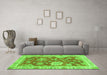 Machine Washable Oriental Green Modern Area Rugs in a Living Room,, wshabs3849grn