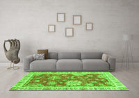 Machine Washable Oriental Green Modern Rug, wshabs3849grn