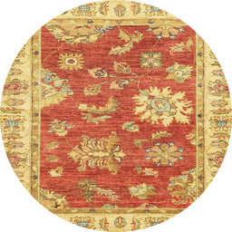Round Abstract Orange Red Oriental Rug, abs3849