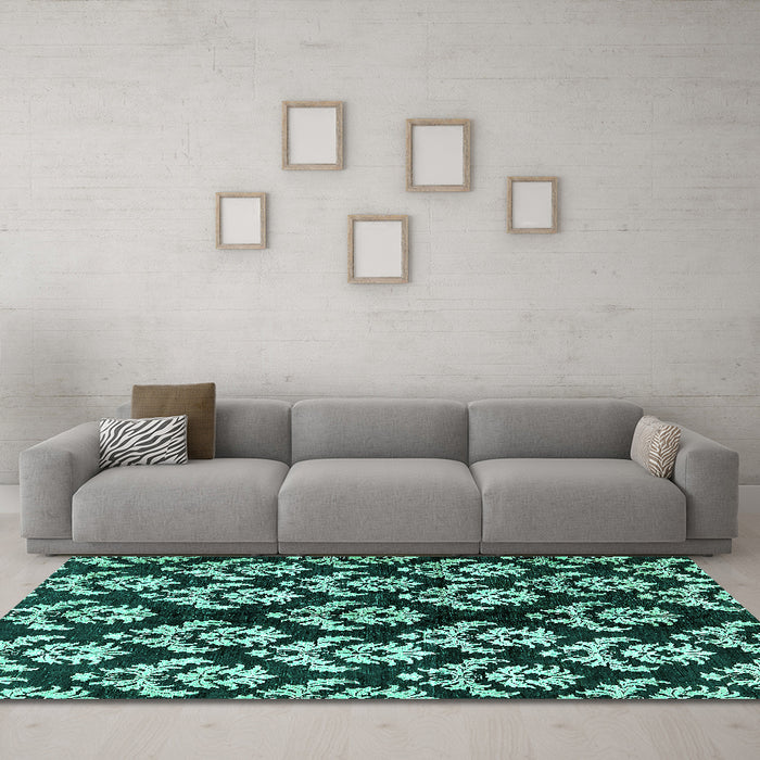 Machine Washable Abstract Turquoise Modern Area Rugs in a Living Room,, wshabs384turq