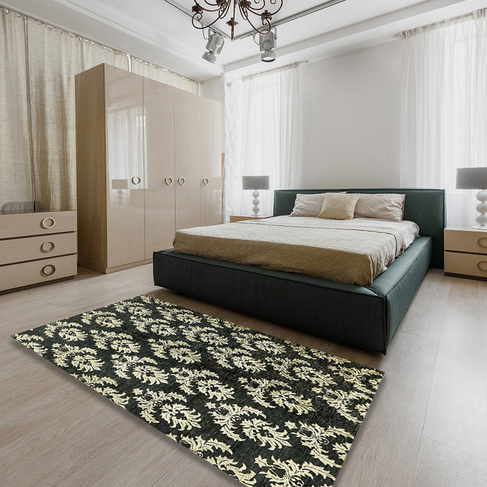 Machine Washable Abstract Olive Green Rug in a Bedroom, wshabs384
