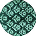 Round Machine Washable Abstract Turquoise Modern Area Rugs, wshabs384turq