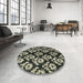 Round Machine Washable Abstract Olive Green Rug in a Office, wshabs384