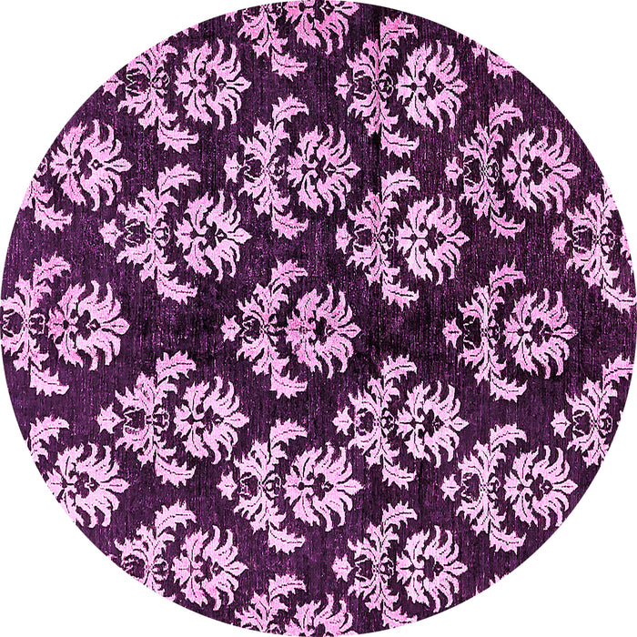 Round Machine Washable Abstract Pink Modern Rug, wshabs384pnk