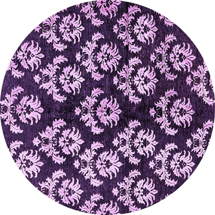 Round Machine Washable Abstract Purple Modern Area Rugs, wshabs384pur