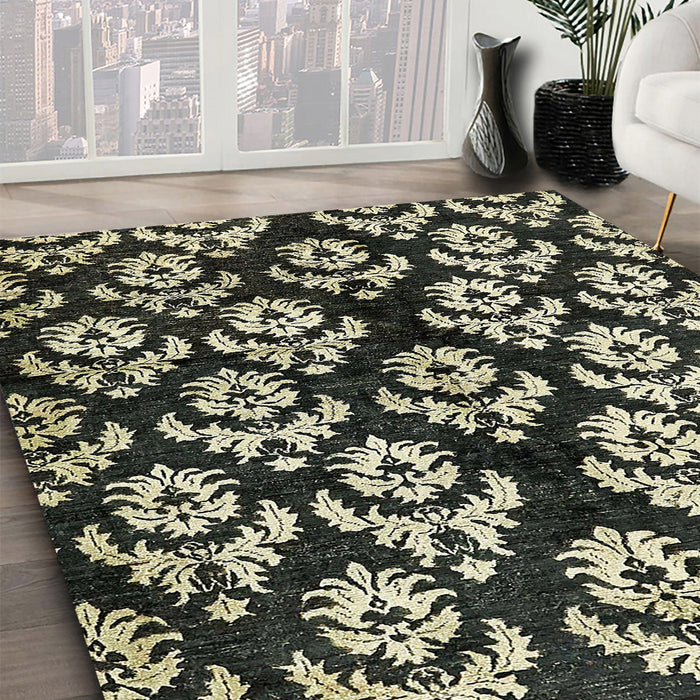 Machine Washable Abstract Olive Green Rug in a Family Room, wshabs384