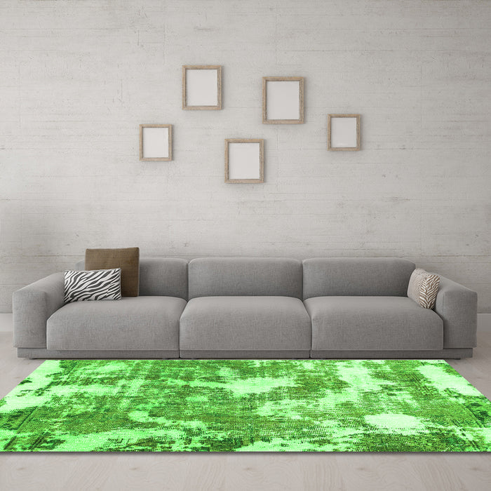 Machine Washable Abstract Green Modern Area Rugs in a Living Room,, wshabs3850grn