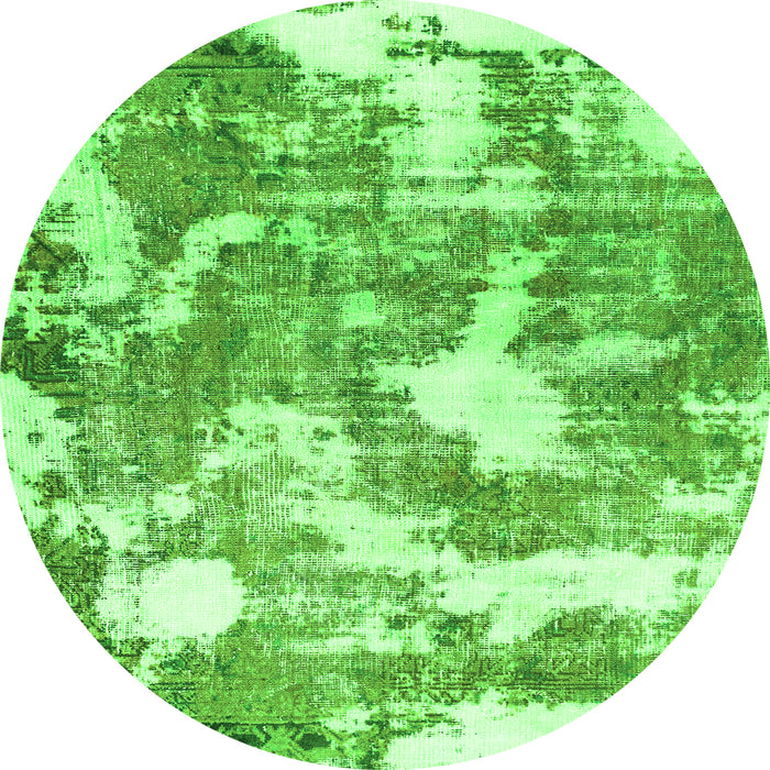Round Machine Washable Abstract Green Modern Area Rugs, wshabs3850grn