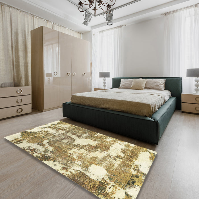 Abstract Light Brown Modern Rug in a Bedroom, abs3850