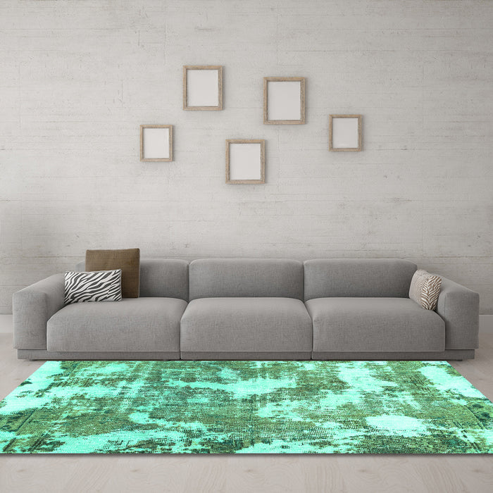 Machine Washable Abstract Turquoise Modern Area Rugs in a Living Room,, wshabs3850turq