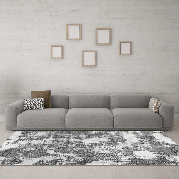 Machine Washable Abstract Gray Modern Rug in a Living Room,, wshabs3850gry