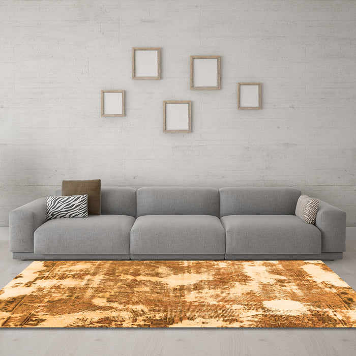 Machine Washable Abstract Orange Modern Area Rugs in a Living Room, wshabs3850org