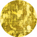 Round Abstract Yellow Modern Rug, abs3850yw