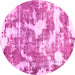 Round Machine Washable Abstract Pink Modern Rug, wshabs3850pnk