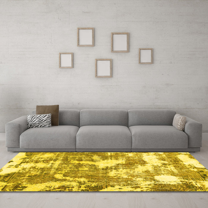 Machine Washable Abstract Yellow Modern Rug in a Living Room, wshabs3850yw