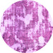 Round Machine Washable Abstract Purple Modern Area Rugs, wshabs3850pur