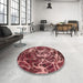 Round Machine Washable Abstract Red Rug in a Office, wshabs3851