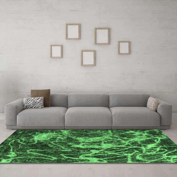 Machine Washable Abstract Emerald Green Modern Area Rugs in a Living Room,, wshabs3851emgrn