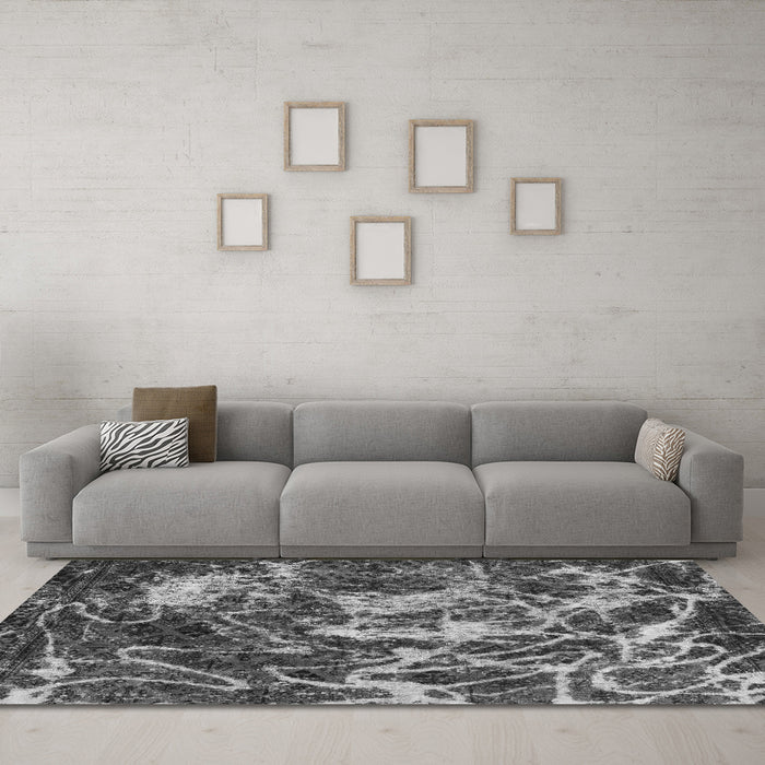 Machine Washable Abstract Gray Modern Rug in a Living Room,, wshabs3851gry