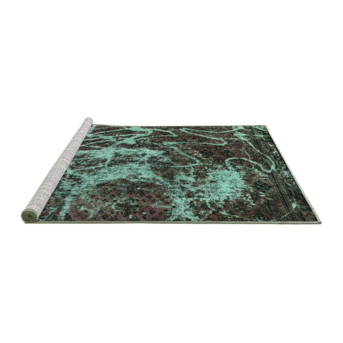 Sideview of Machine Washable Abstract Turquoise Modern Area Rugs, wshabs3851turq