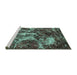 Sideview of Machine Washable Abstract Turquoise Modern Area Rugs, wshabs3851turq