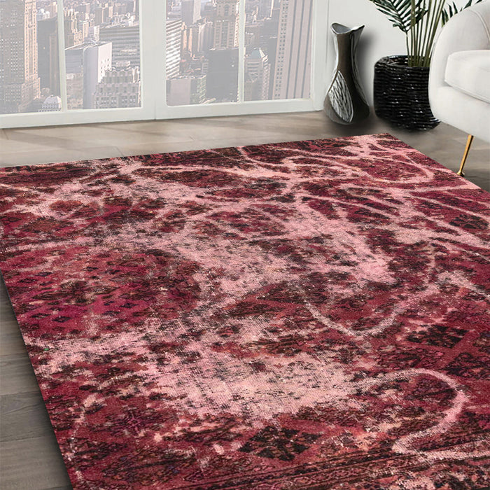 Abstract Red Modern Rug in Family Room, abs3851