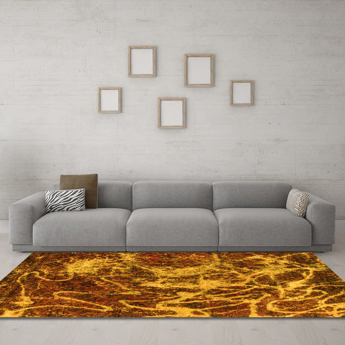 Machine Washable Abstract Yellow Modern Rug in a Living Room, wshabs3851yw