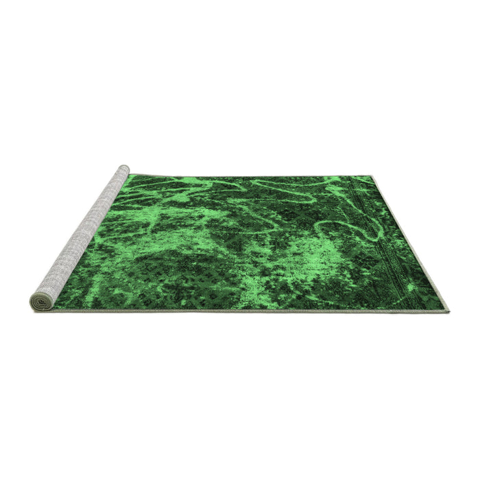 Sideview of Machine Washable Abstract Emerald Green Modern Area Rugs, wshabs3851emgrn