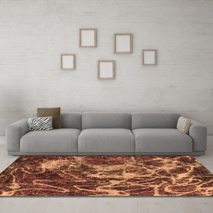 Machine Washable Abstract Brown Modern Rug in a Living Room,, wshabs3851brn
