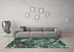 Machine Washable Abstract Turquoise Modern Area Rugs in a Living Room,, wshabs3851turq