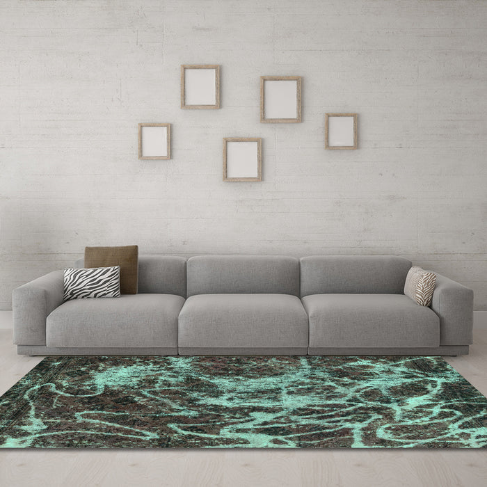 Machine Washable Abstract Turquoise Modern Area Rugs in a Living Room,, wshabs3851turq