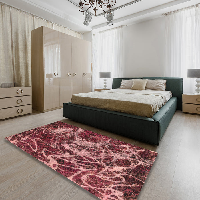 Abstract Red Modern Rug in a Bedroom, abs3851