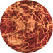 Round Machine Washable Abstract Orange Modern Area Rugs, wshabs3851org