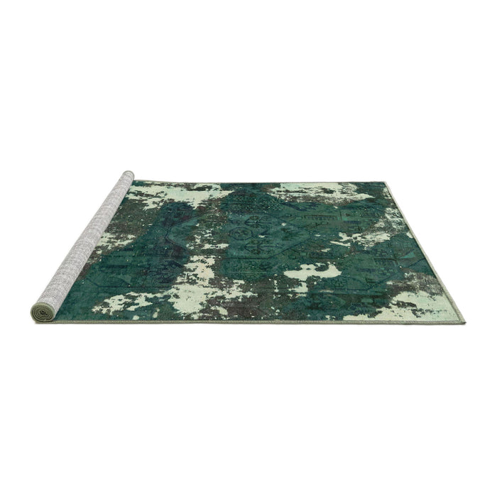 Sideview of Machine Washable Abstract Dark Slate Gray Green Rug, wshabs3852