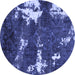 Round Abstract Blue Modern Rug, abs3852blu