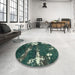 Round Machine Washable Abstract Dark Slate Gray Green Rug in a Office, wshabs3852