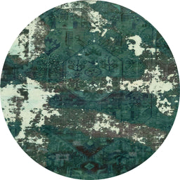 Round Abstract Dark Slate Gray Green Modern Rug, abs3852