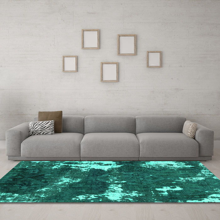 Machine Washable Abstract Turquoise Modern Area Rugs in a Living Room,, wshabs3852turq