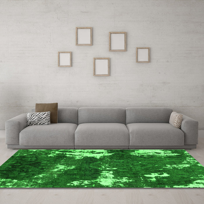 Machine Washable Abstract Green Modern Area Rugs in a Living Room,, wshabs3852grn