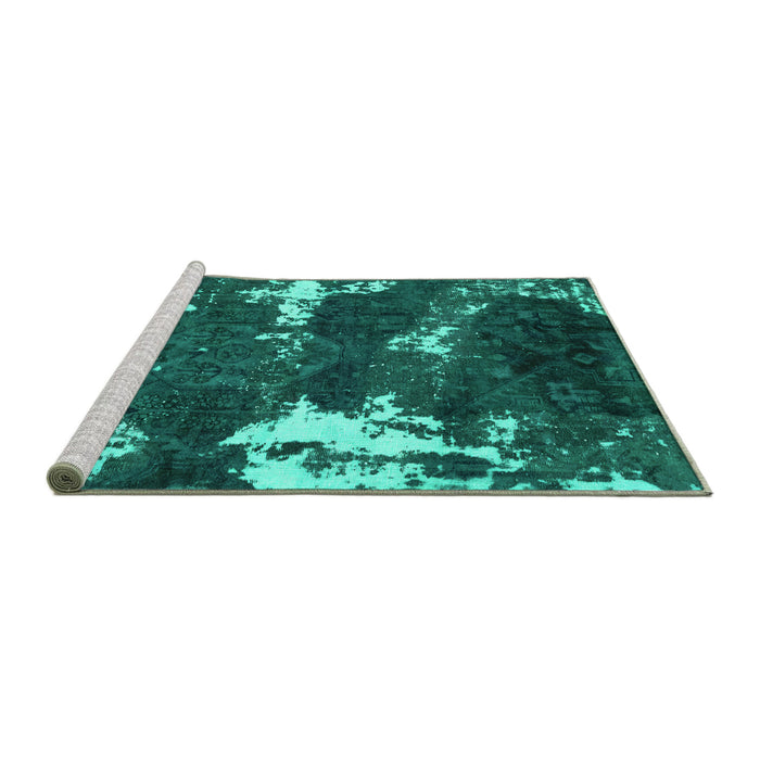 Sideview of Machine Washable Abstract Turquoise Modern Area Rugs, wshabs3852turq